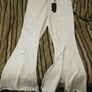 Eva Longoria white split wide leg pants sz 12